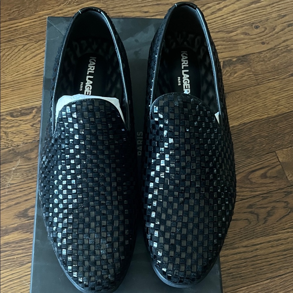 Karl Lagerfeld Black Woven Men's Loafers